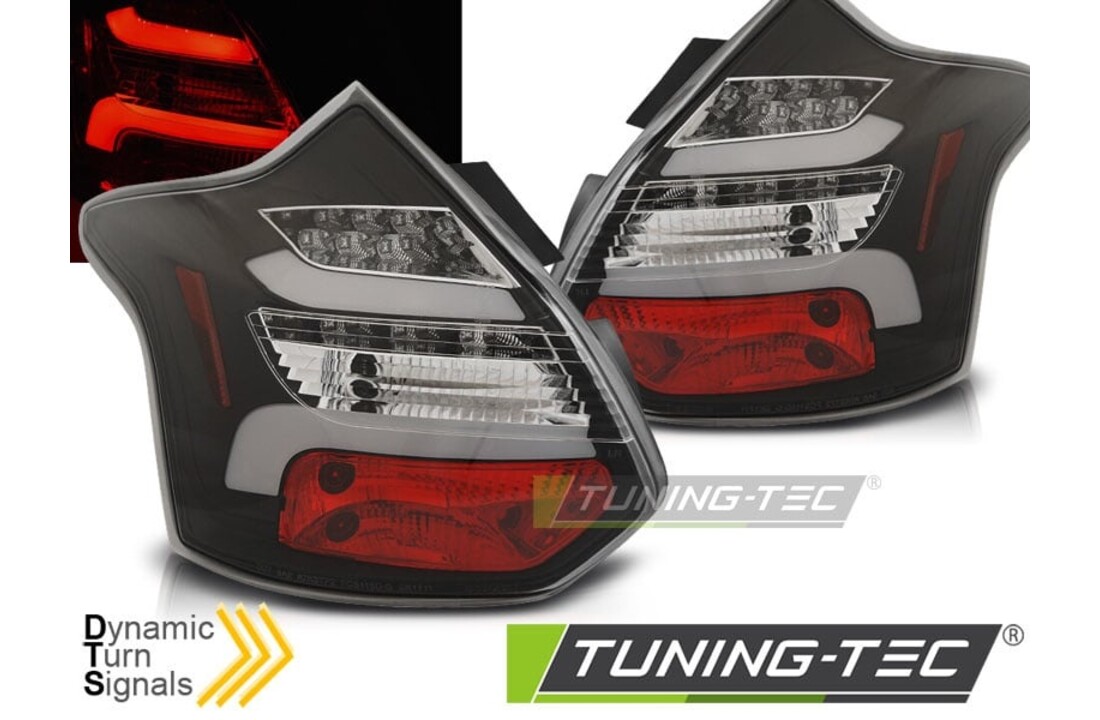 Achterlichten geschikt voor Ford Focus 3 11-10 14 hatchback zwart LED strip seq indic