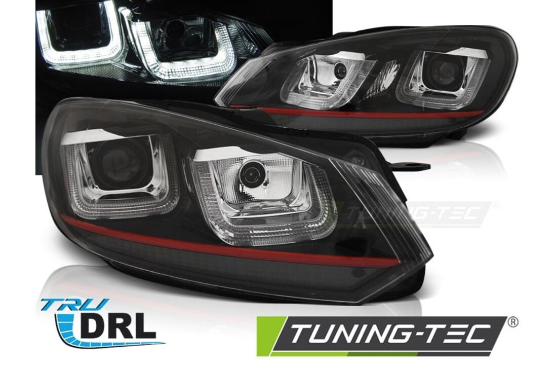 Koplampen dagrijlicht geschikt voor VW Golf 6 08-12 U-Type zwart rood line DRL