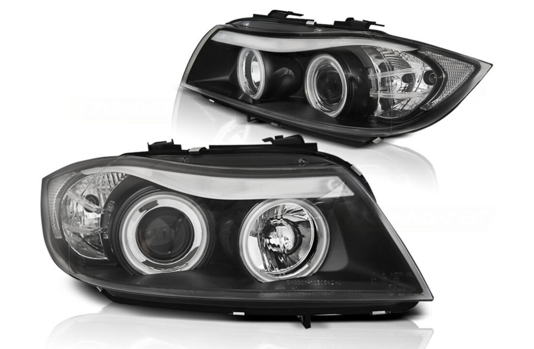 Koplampen dual halo rims geschikt voor BMW E90/E91 03 05-08 08 Angel Eyes CCFL zwart