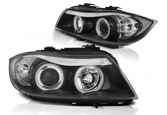 Koplampen dual halo rims geschikt voor BMW E90/E91 03 05-08 08 Angel Eyes CCFL zwart