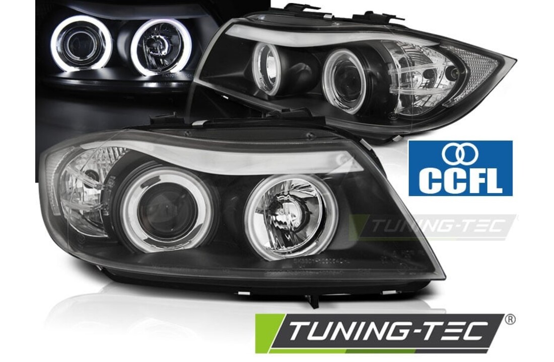 Koplampen dual halo rims geschikt voor BMW E90/E91 03 05-08 08 Angel Eyes CCFL zwart