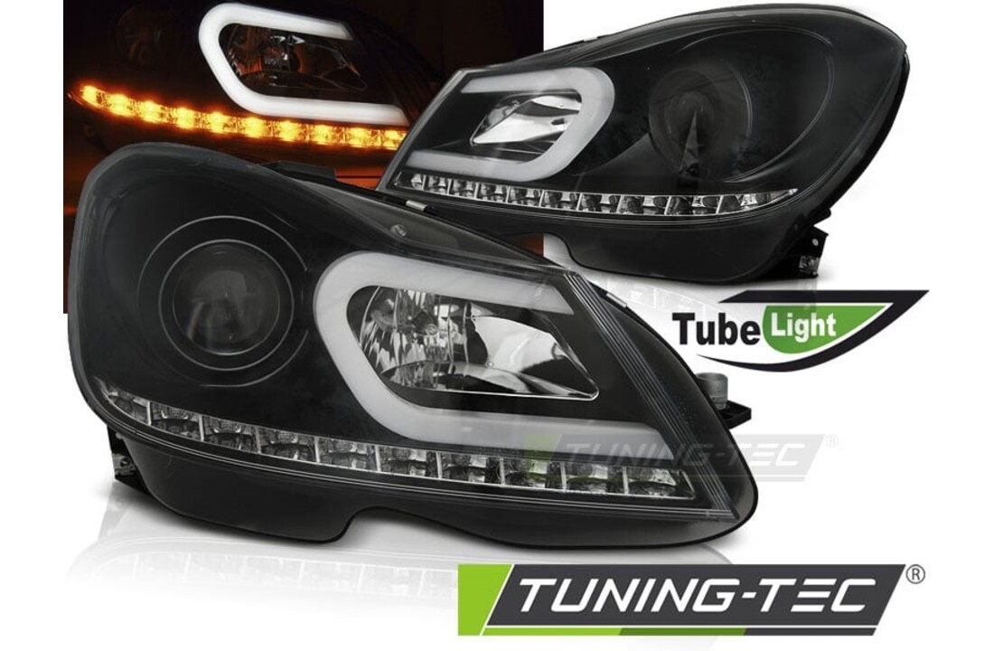 Koplampen met parkeerlicht geschikt voor Mercedes W204 11-14 zwart tube light