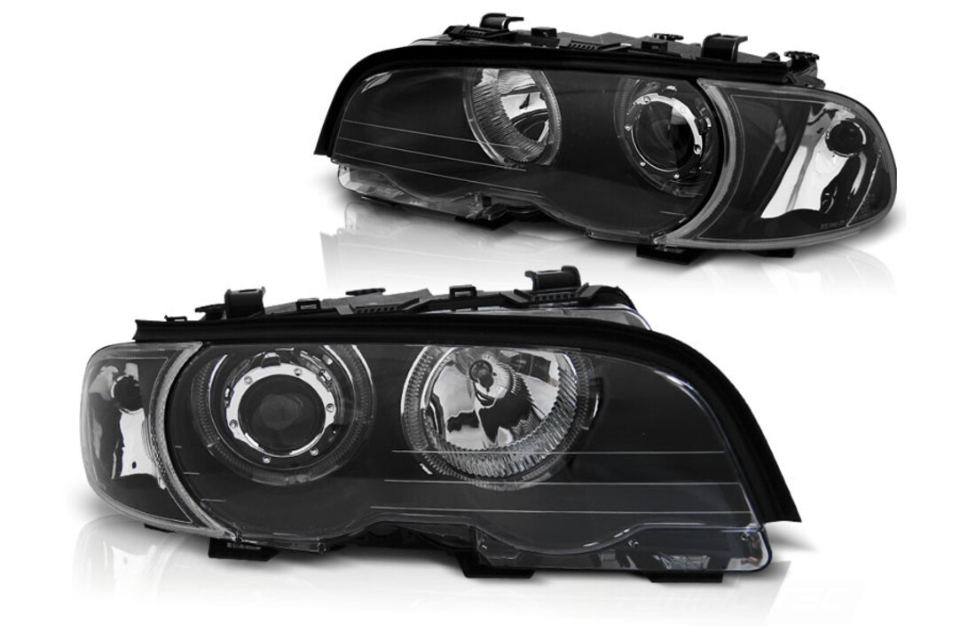 Koplampen dual halo rims geschikt voor BMW E46 04 99-03 03 coupe cabrio Angel Eyes LED zwart
