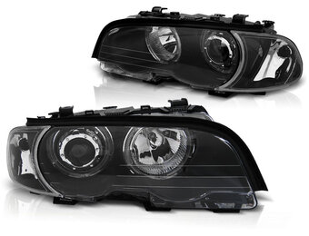 Koplampen dual halo rims geschikt voor BMW E46 04 99-03 03 coupe cabrio Angel Eyes LED zwart