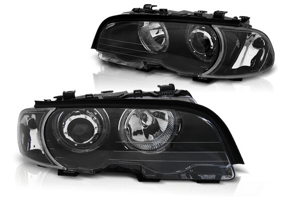 Koplampen dual halo rims geschikt voor BMW E46 04 99-03 03 coupe cabrio Angel Eyes LED zwart