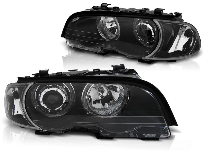 Koplampen dual halo rims geschikt voor BMW E46 04 99-03 03 coupe cabrio Angel Eyes LED zwart