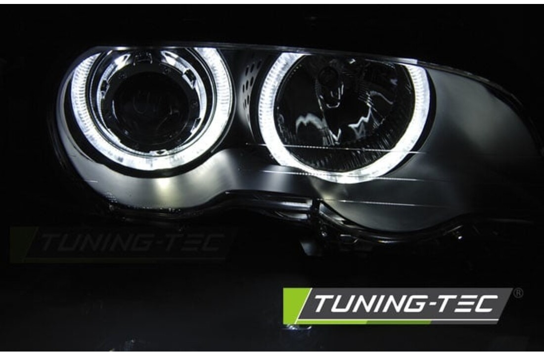 Koplampen dual halo rims geschikt voor BMW E46 04 99-03 03 coupe cabrio Angel Eyes LED zwart