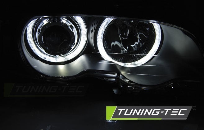 Koplampen dual halo rims geschikt voor BMW E46 04 99-03 03 coupe cabrio Angel Eyes LED zwart