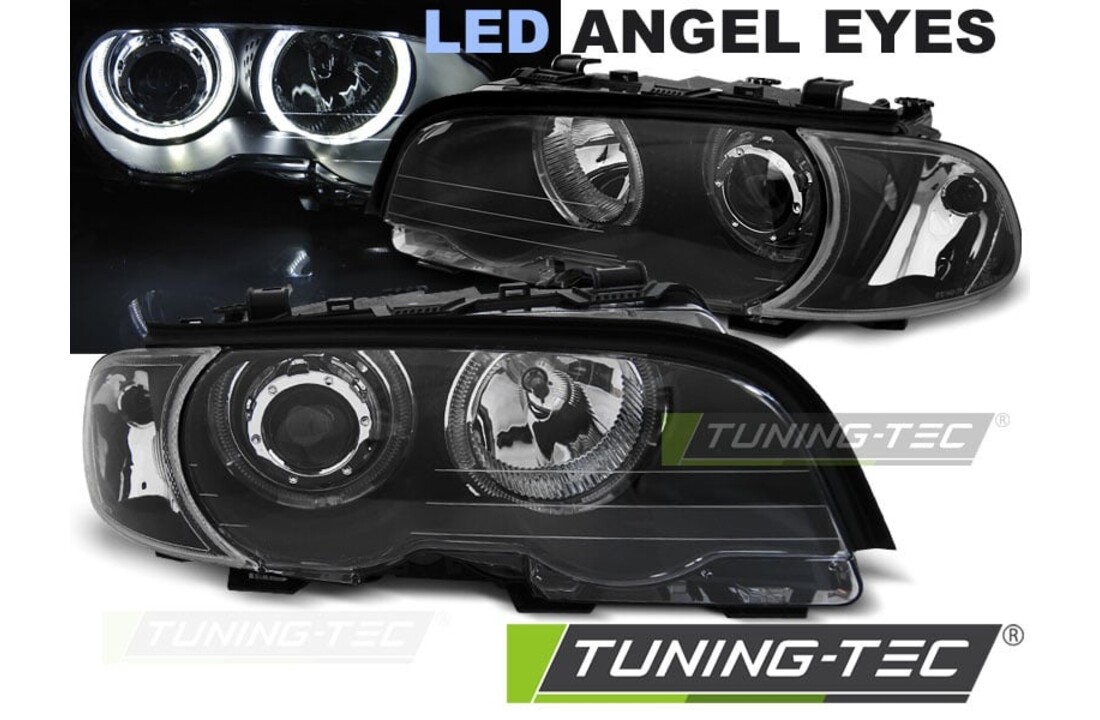 Koplampen dual halo rims geschikt voor BMW E46 04 99-03 03 coupe cabrio Angel Eyes LED zwart