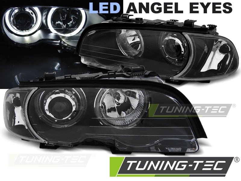 Koplampen dual halo rims geschikt voor BMW E46 04 99-03 03 coupe cabrio Angel Eyes LED zwart