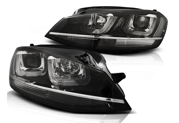 Koplampen dagrijlicht geschikt voor VW Golf 7 11-12-17 U-Type zwart with chroom line