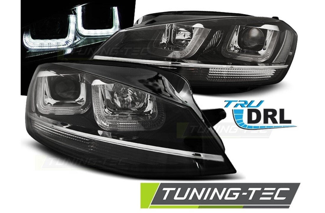 Koplampen dagrijlicht geschikt voor VW Golf 7 11-12-17 U-Type zwart with chroom line