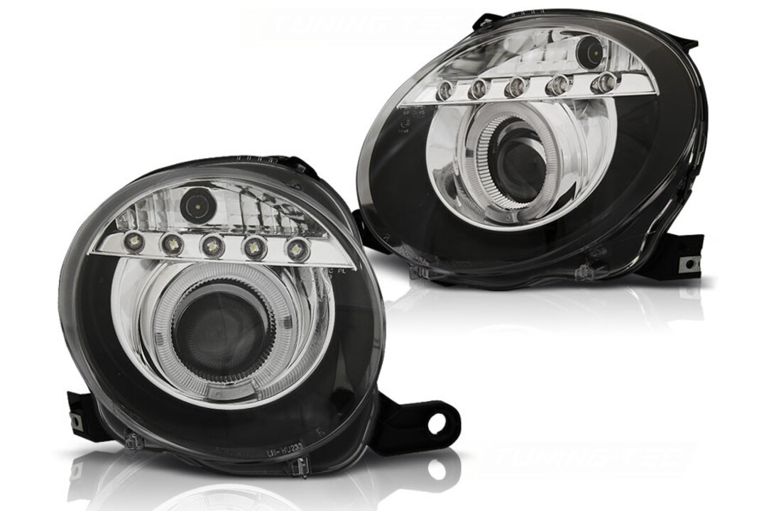 Koplampen met parkeerlicht geschikt voor Fiat 500 07-15 projector zwart LED