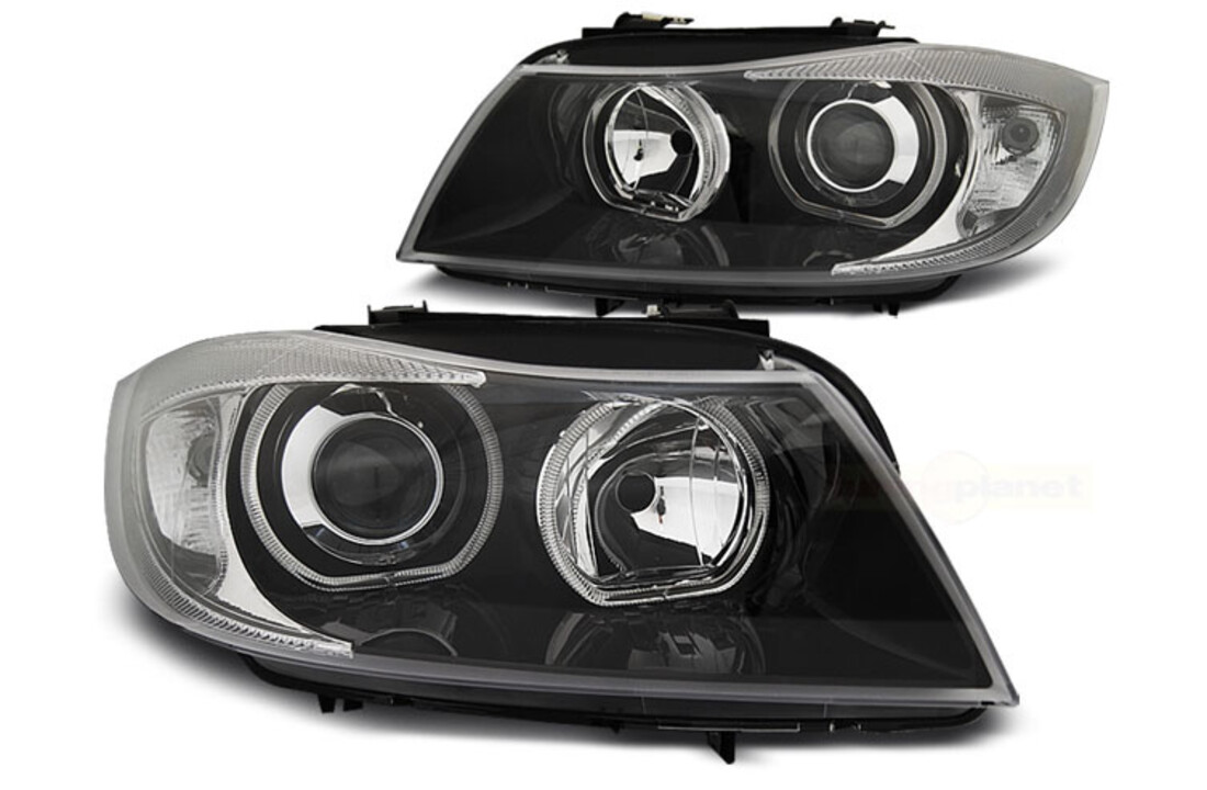 Koplampen dual halo rims geschikt voor BMW E90/E91 03 05-11 LED Angel Eyes zwart