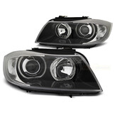 Koplampen dual halo rims geschikt voor BMW E90/E91 03 05-11 LED Angel Eyes zwart