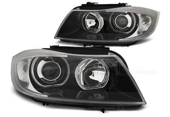 Koplampen dual halo rims geschikt voor BMW E90/E91 03 05-11 LED Angel Eyes zwart