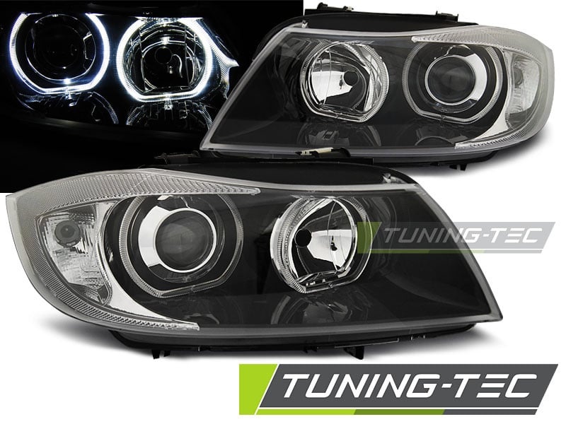 Koplampen dual halo rims geschikt voor BMW E90/E91 03 05-11 LED Angel Eyes zwart
