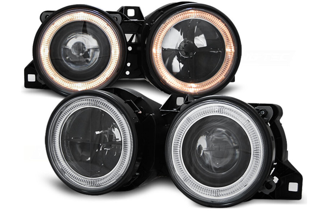 Koplampen dual halo rims geschikt voor BMW E30 11 82-06 94 Angel Eyes zwart