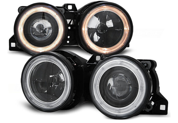 Koplampen dual halo rims geschikt voor BMW E30 11 82-06 94 Angel Eyes zwart