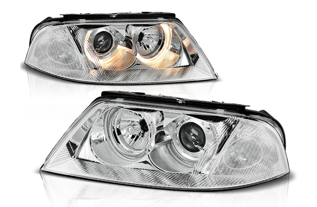 Koplampen dual halo rims geschikt voor VW Passat 3BG B5 FL 09-00-03-05 Angel Eyes chroom