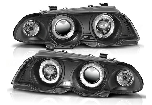 Koplampen dual halo rims geschikt voor BMW E46 05 98-08 01 Angel Eyes zwart