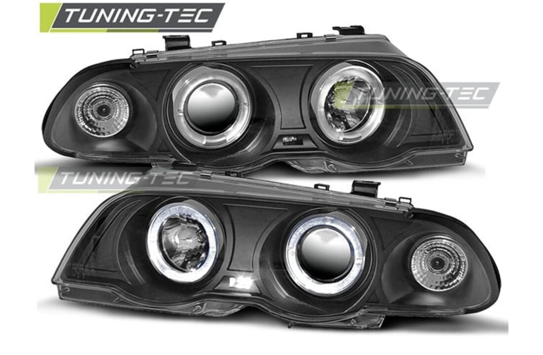 Koplampen dual halo rims geschikt voor BMW E46 05 98-08 01 Angel Eyes zwart