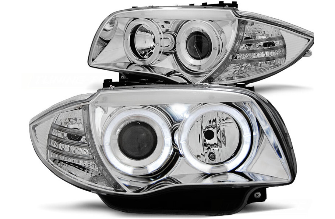 Koplampen dual halo rims geschikt voor BMW 1 E87/E81/82/88 04-11 Angel Eyes chroom