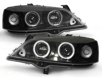 Koplampen dual halo rims geschikt voor Opel Astra G 09 97-02 04 Angel Eyes zwart