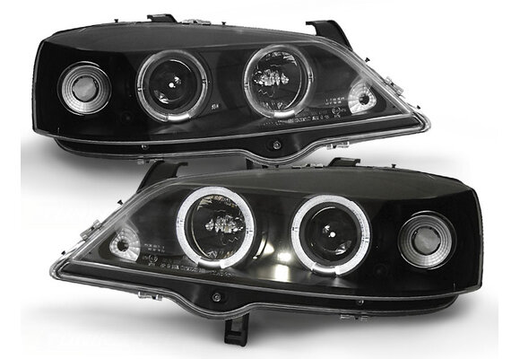Koplampen dual halo rims geschikt voor Opel Astra G 09 97-02 04 Angel Eyes zwart