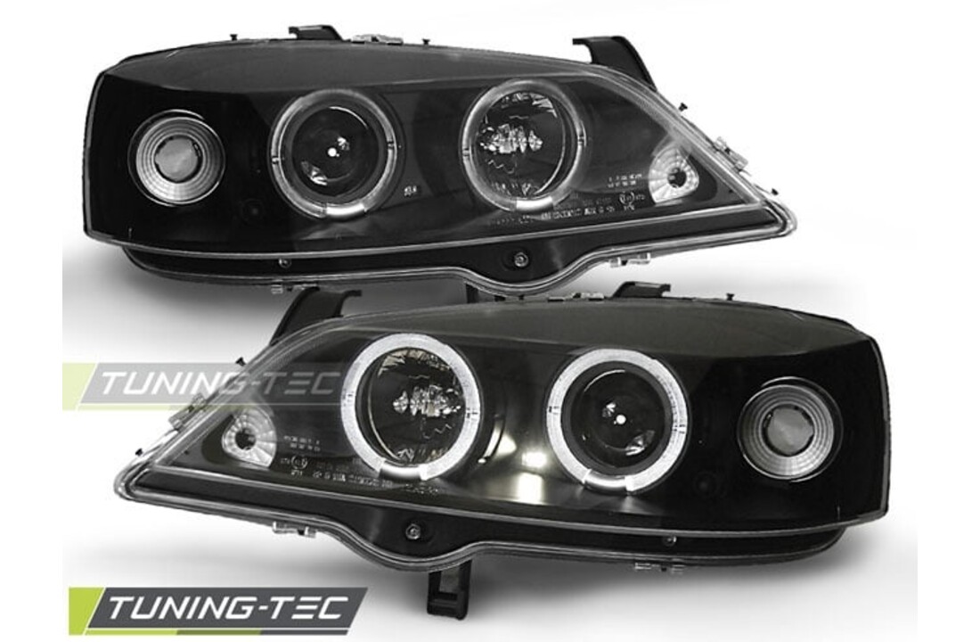 Koplampen dual halo rims geschikt voor Opel Astra G 09 97-02 04 Angel Eyes zwart