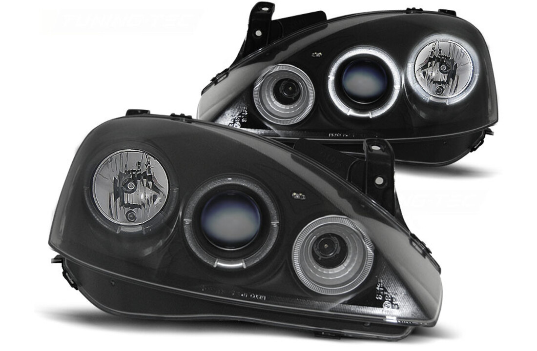 Koplampen geschikt voor Opel Corsa C 11 00-09 06 Angel Eyes zwart design