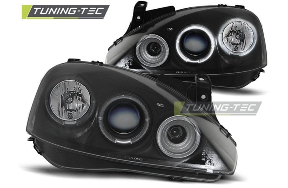 Koplampen geschikt voor Opel Corsa C 11 00-09 06 Angel Eyes zwart design