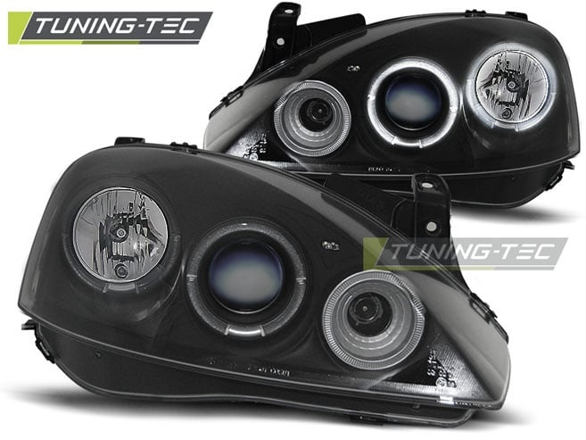 Koplampen geschikt voor Opel Corsa C 11 00-09 06 Angel Eyes zwart design