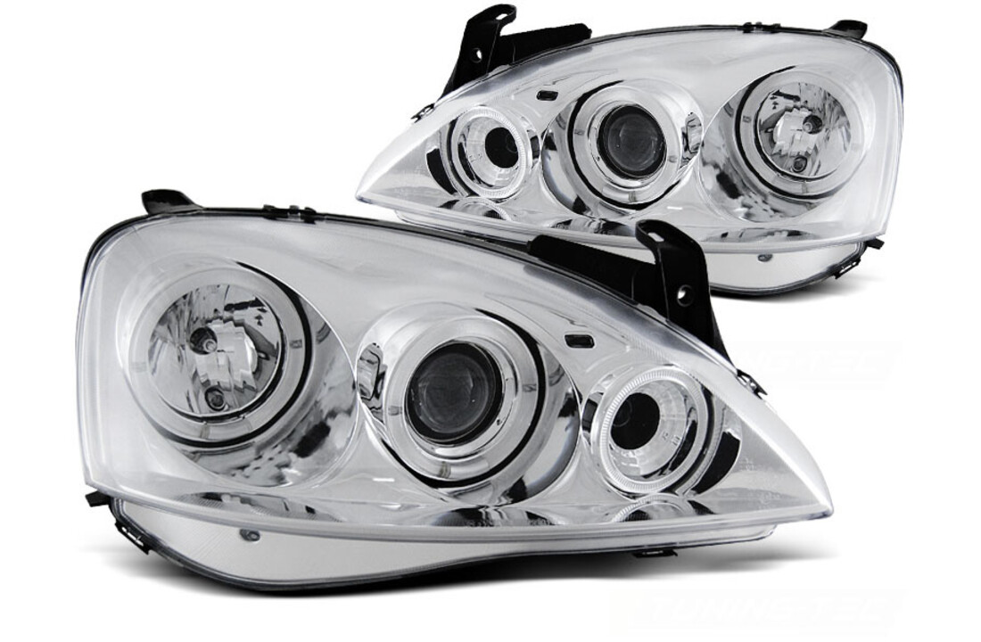 Koplampen dual halo rims geschikt voor Opel Corsa C 11 00-09 06 Angel Eyes chroom