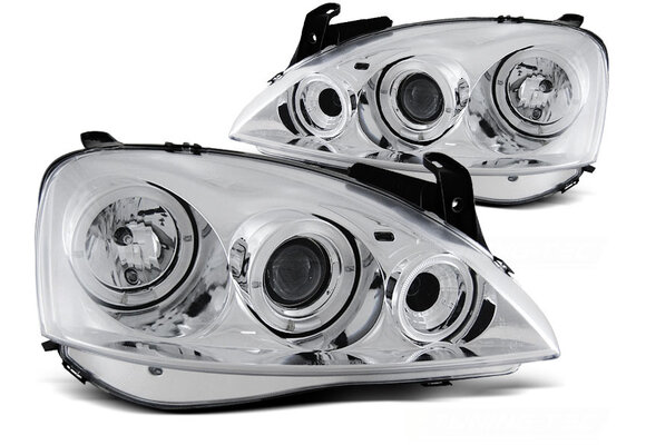 Koplampen dual halo rims geschikt voor Opel Corsa C 11 00-09 06 Angel Eyes chroom