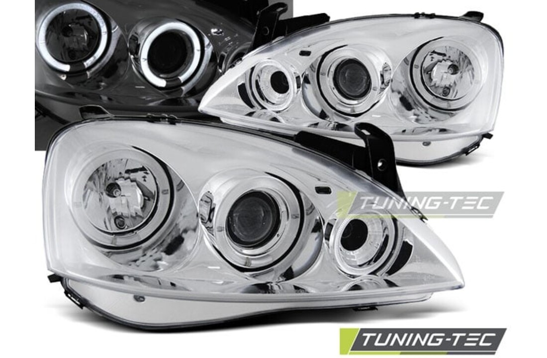 Koplampen dual halo rims geschikt voor Opel Corsa C 11 00-09 06 Angel Eyes chroom