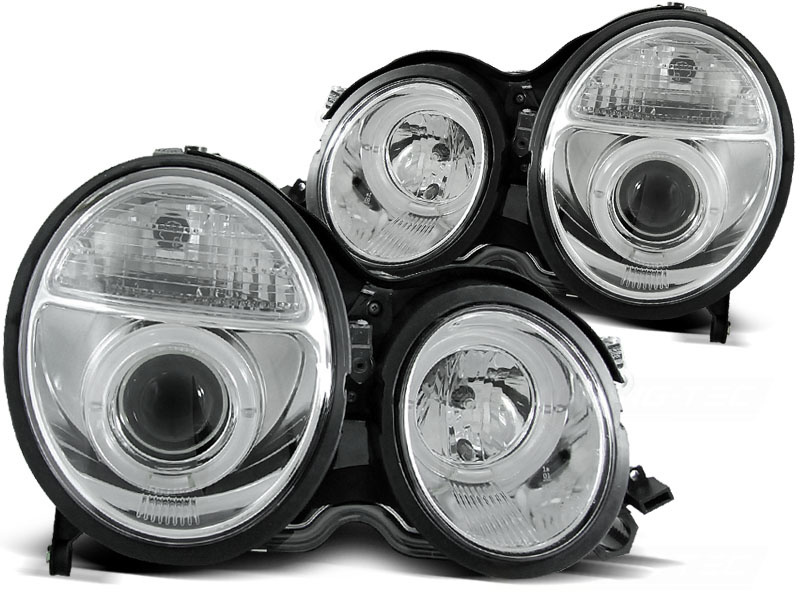 Koplampen dual halo rims geschikt voor Mercedes W210 E-Klasse 06 99-02 Angel Eyes chroom