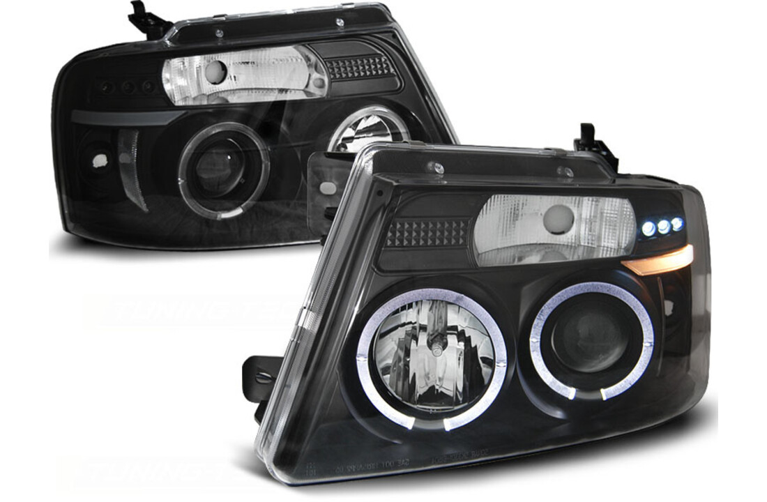 Koplampen dual halo rims geschikt voor Ford F150 MK 11 04-08 Angel Eyes zwart