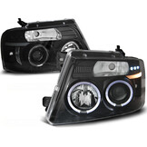 Koplampen dual halo rims geschikt voor Ford F150 MK 11 04-08 Angel Eyes zwart