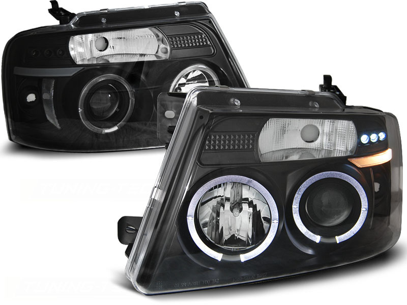 Koplampen dual halo rims geschikt voor Ford F150 MK 11 04-08 Angel Eyes zwart