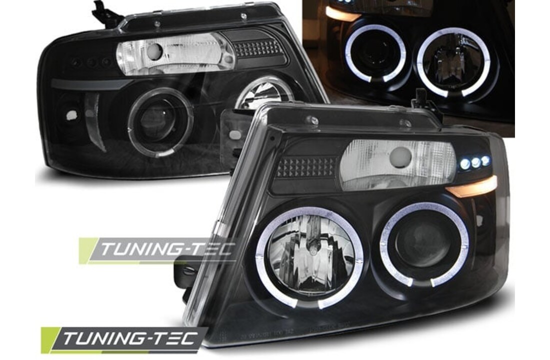 Koplampen dual halo rims geschikt voor Ford F150 MK 11 04-08 Angel Eyes zwart