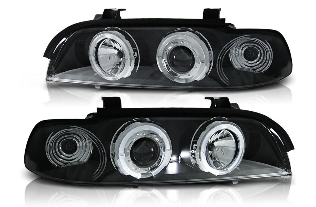 Koplampen dual halo rims geschikt voor BMW E39 09 95-06 03 Angel Eyes zwart