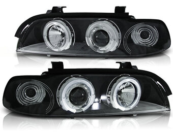 Koplampen dual halo rims geschikt voor BMW E39 09 95-06 03 Angel Eyes zwart