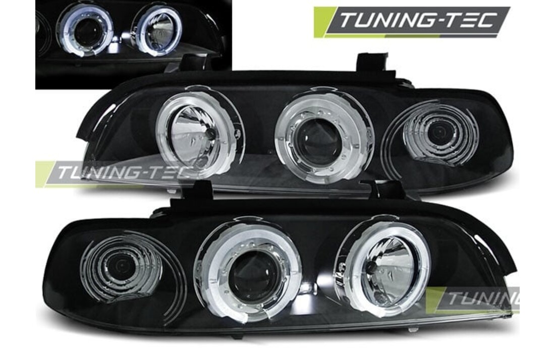 Koplampen dual halo rims geschikt voor BMW E39 09 95-06 03 Angel Eyes zwart