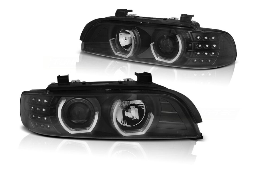 Koplampen dual halo rims geschikt voor BMW E39 09 95-06 03 zwart