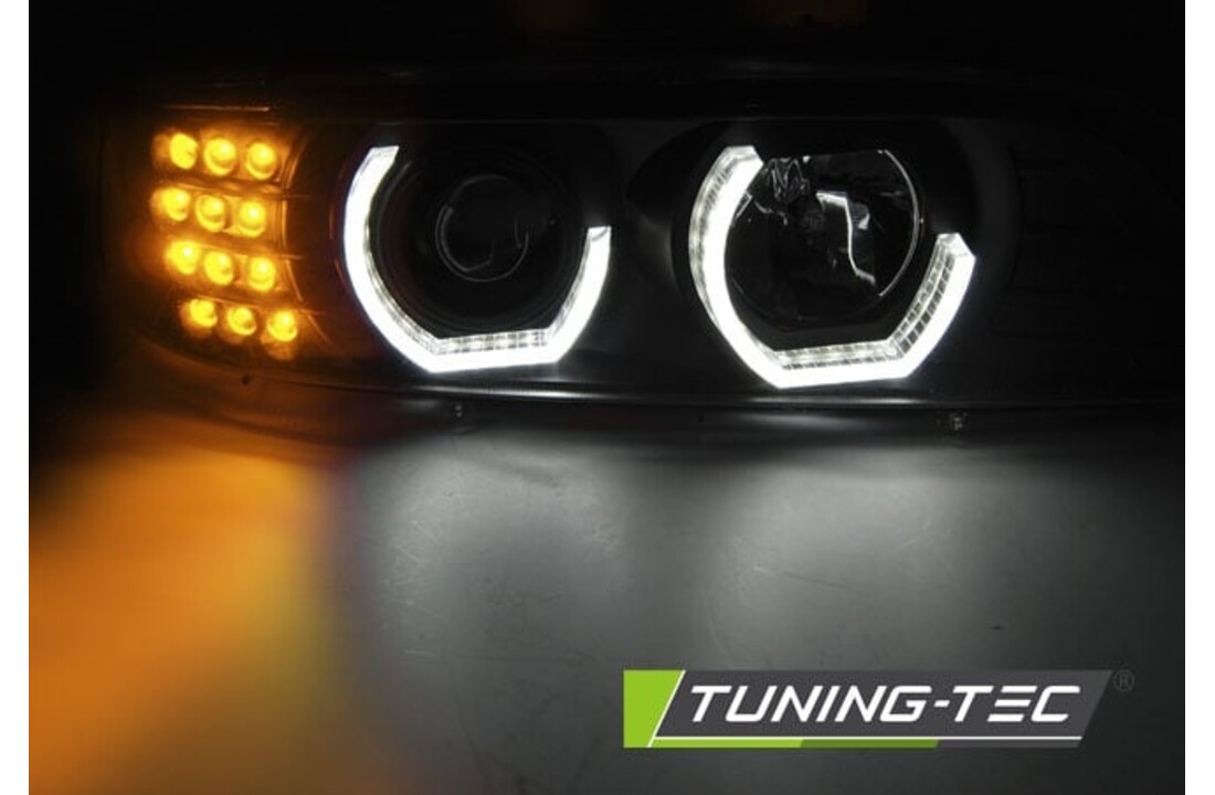 Koplampen dual halo rims geschikt voor BMW E39 09 95-06 03 zwart