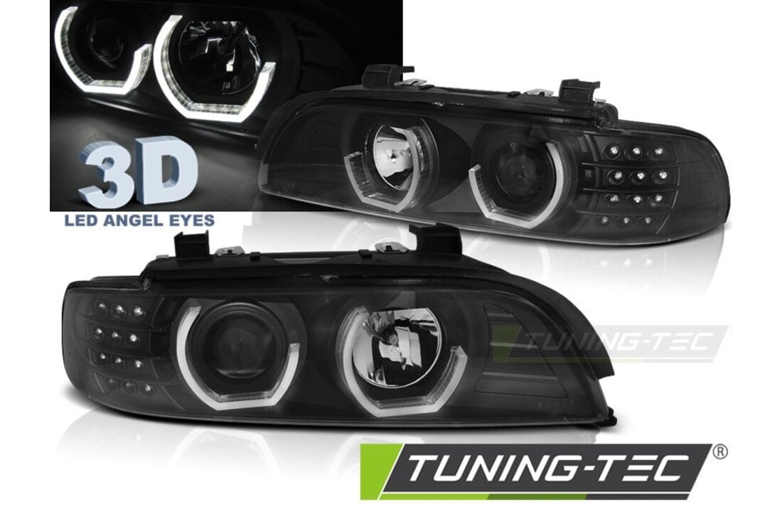 Koplampen dual halo rims geschikt voor BMW E39 09 95-06 03 zwart