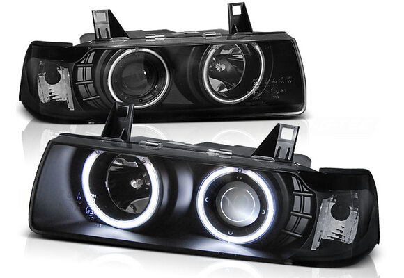 Koplampen dual halo rims geschikt voor BMW E36 12 90-08 99 S/C/T Angel Eyes zwart