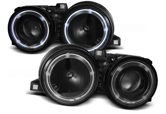 Koplampen dual halo rims geschikt voor BMW E30 11 82-06 94 Angel Eyes zwart