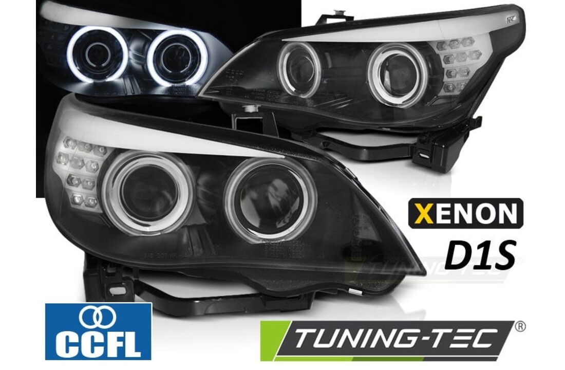 Koplampen Xenon D1S geschikt voor BMW E60/E61 2005-2007 - LED CCFL angel eyes - zwart